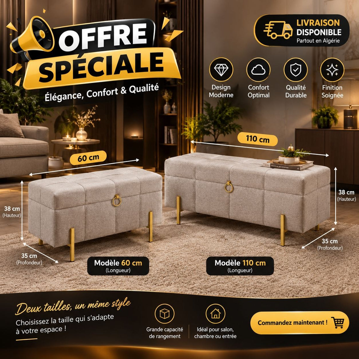 Pouf coffre luxe